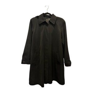 Gallery Womens Petite Hooded Black Trench Coat With Button Details & Pockets